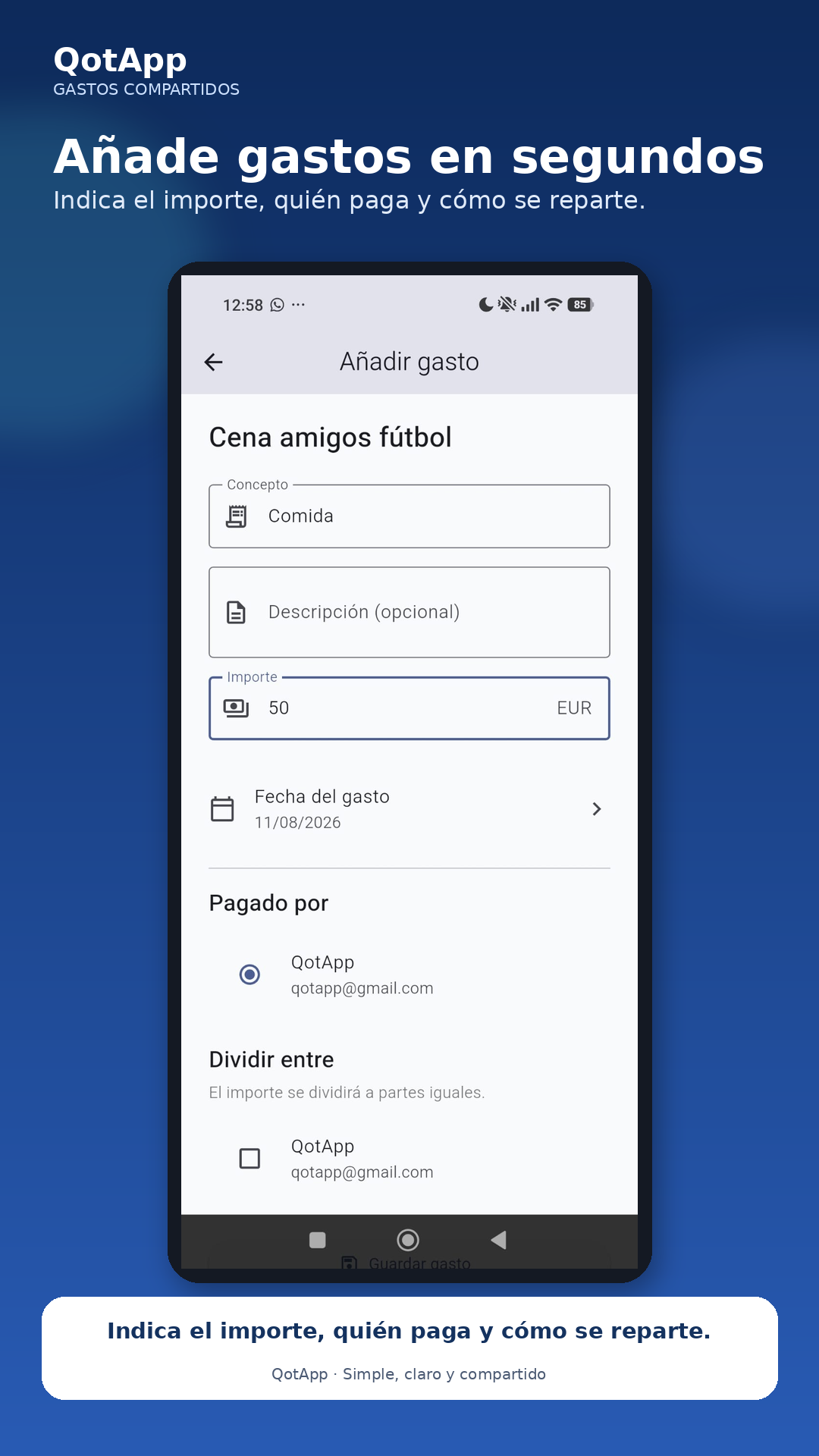 Añadir gasto en QotApp